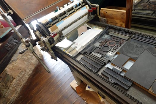 historische, mechanische Druckpresse, Hessen, Deutschland, Hannoversch Münden