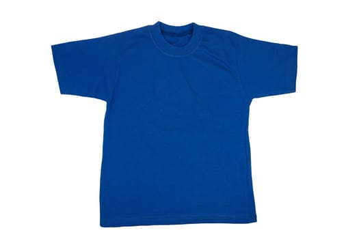Blue shirt for kids. Soccer or polo t-shirt for baby child isolated on a white background. Clipping path. Childrens wear for summer.