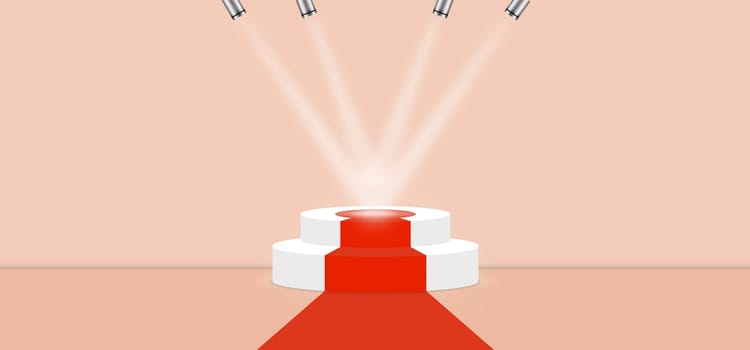 Creme de Peche color abstract with stage podium and lighting display platform, modern studio, wall scene fashion, stage podium scene with for Award Ceremony and colorful presentation simple art spotlight summer banner. 3D rendering.