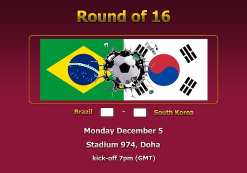 Concept 3d illustration round of 16 teams of World Cup Qatar 2022 championship.