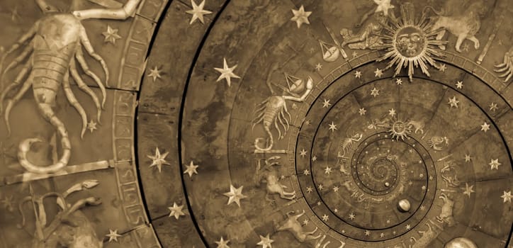 Abstract old conceptual background on mysticism, astrology, fantasy - black