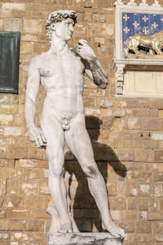 David by Michelangelo Buonarroti in Florence, Italy. Famous masterpiece male perfection