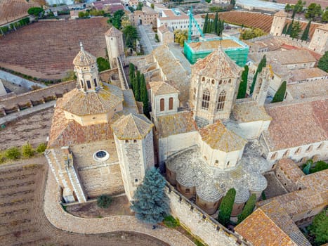 Monastery of Santa Maria de Poblet, Catalonia, Spain, side view detail of the apses and dome