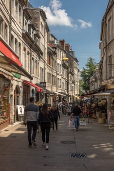 View of unidentified people on a street in Besancon, France