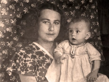 Vintage portrait of a family from the 1951 year