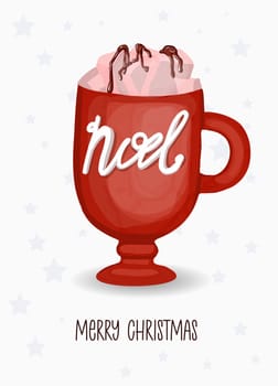 Cup with winter hot drink. Cocoa christmas.Vector illustration.