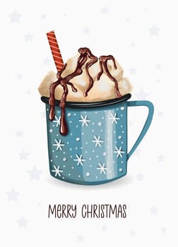 Cup with winter hot drink. Cocoa christmas.Vector illustration.