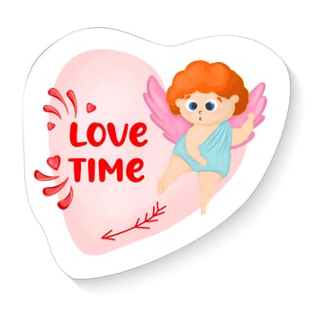Amur mascot in a sticker. Cupid angel. Valentine's Day sticker. Vector illustration.