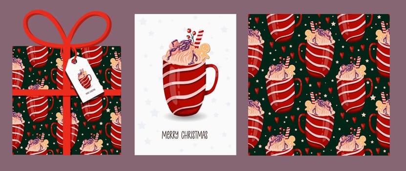 CHRISTMAS SET, Christmas and New Year template set for greeting scrapbooking, congratulations, invitations, tags, cards. Vector illustration.creative artistic templates with winter mugs.