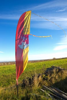 Waving flag of Burgenland - state of Austria on flagpole. Template for independence day