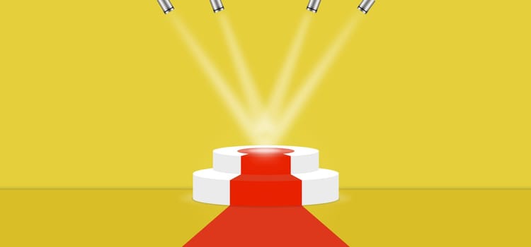 Meadowlark color abstract with stage podium and lighting display platform, modern studio, wall scene fashion, stage podium scene with for Award Ceremony and colorful presentation simple art spotlight summer banner. 3D rendering.