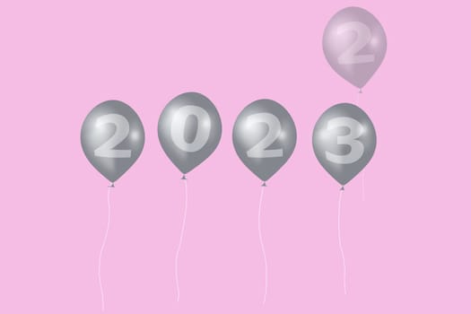3D illustration concept New Year 2023 design with number on the balloons, the old year has passed.