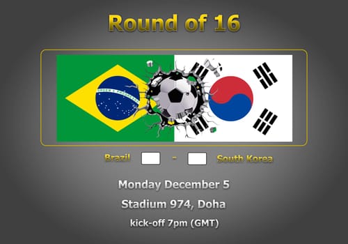 Concept 3d illustration round of 16 teams of World Cup Qatar 2022 championship.
