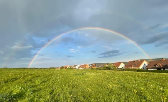 Rainbow is the refraction of sunlight into raindrops when it rains. Rainbow is the refraction of sunlight in rain in the raindrops.