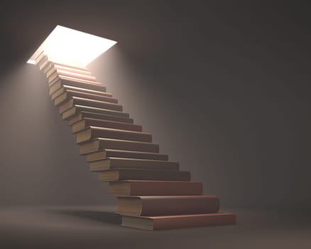 Books stacked ladder shaped on a concept of knowledge and growth.