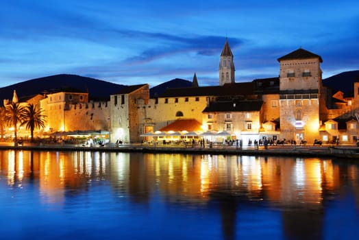 Old town of Trogir in Dalmatia, Croatia by night.