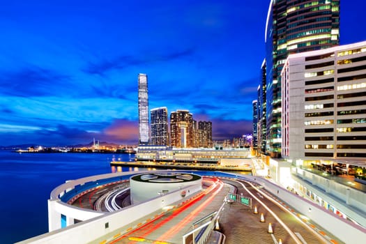 traffic in modern city at night, Hong Kong.