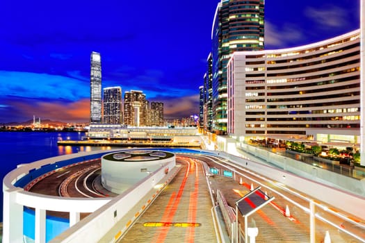 traffic in modern city at night, Hong Kong.