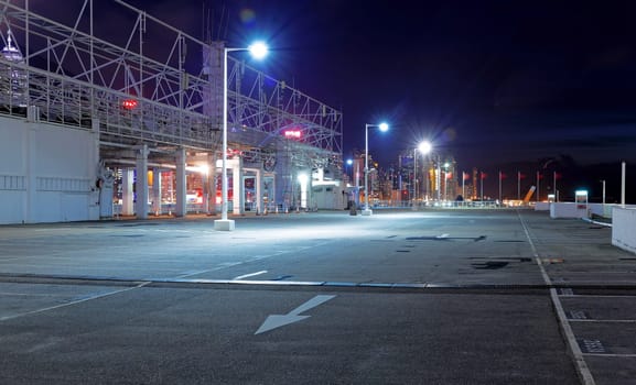 Empty car park at night
