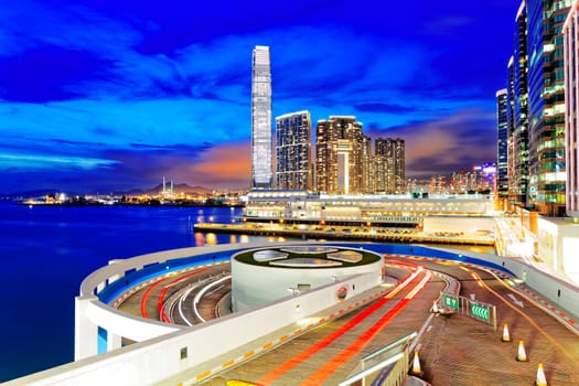 traffic in modern city at night, Hong Kong.