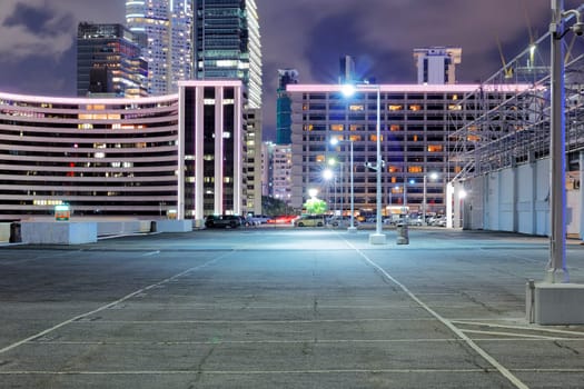 Empty car park at night