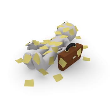 Business man on the floor with many sticky notes