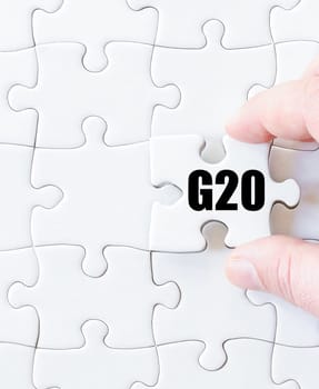 Last puzzle piece with word G20 SUMMIT. Concept image