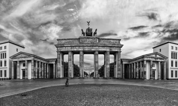 Brandenburg Gate or Brandenburger Tor, black and white image, vintage style.