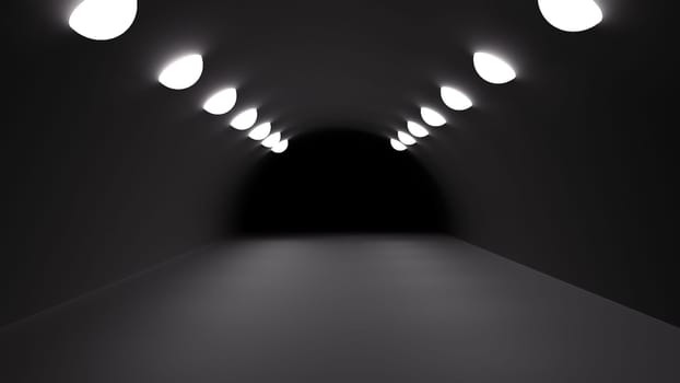 Black room with lights. Computer generated 3d render