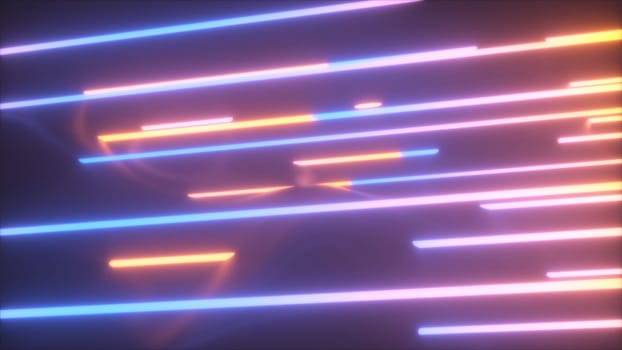Black waves and neon lines. Computer generated 3d render