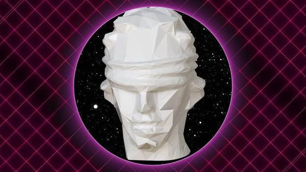 Femida head with neon. Computer generated 3d render