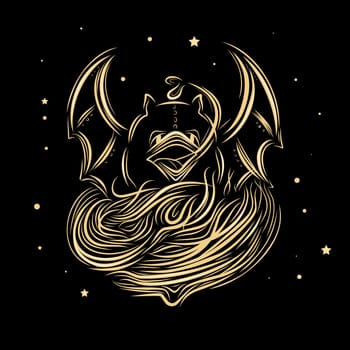 silhouette of a bat on a black background. linear sketch for a tattoo. fashionable youth print for printing on a t-shirt