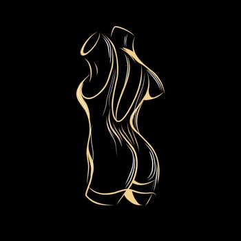 female body silhouette on black background. linear sketch for a tattoo.
