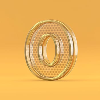 Gold wire and glass font Number 0 ZERO 3D rendering illustration isolated on orange background
