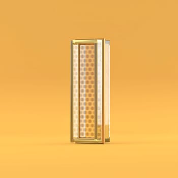 Gold wire and glass font letter I 3D rendering illustration isolated on orange background