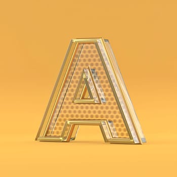 Gold wire and glass font letter A 3D rendering illustration isolated on orange background