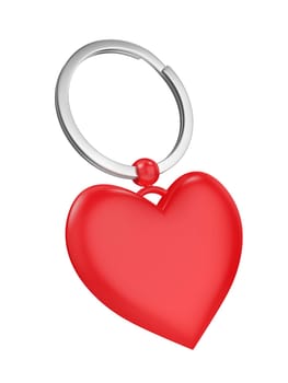 Keyring with red heart isolated on white background