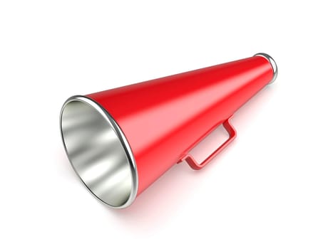 Red vintage megaphone on white background