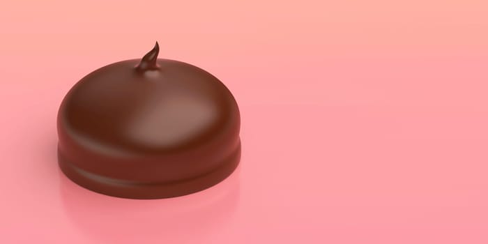 Chocolate coated marshmallow on shiny pink background