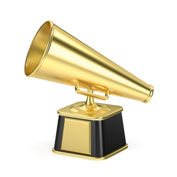 Gold trophy retro megaphone on white background