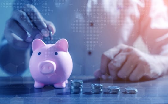 Duoble Exposure, Money and financial concept, Online Banking Savings Concept, Online Investment Savings, Online Stock Investors, Internet Financial Transactions