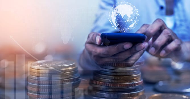 Money and financial concept, Online Banking Savings Concept, Online Investment Savings, Online Stock Investors, Internet Financial Transactions