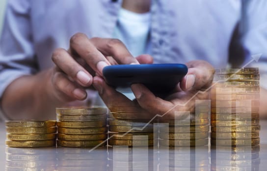Duoble Exposure, Money and financial concept, Online Banking Concept, Investment Savings Concept, Online Stock Investors, Internet Financial Transactions