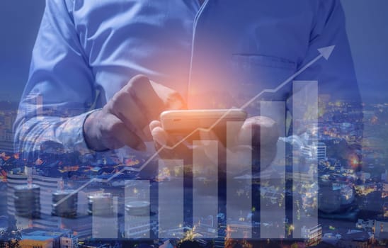 Duoble exposure, Money and financial concept, Online Banking Savings Concept, Online Investment Savings, Online Stock Investors, Internet Financial Transactions
