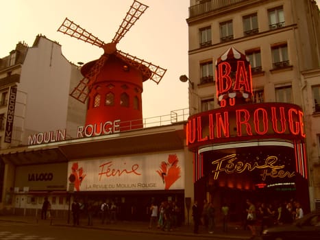 Paris, France 2 June 2007. Moulin Rouge, a classic cabaret in Paris, Located in the 18th municipal arrondissement, on Boulevard Clichy, in the red light district near Place Pigalle.