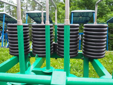 Outdoor sports simulators. Equipment for sports in a public place. The concept of a healthy lifestyle and physical culture. Metal and rubber parts