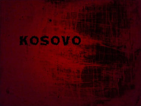 Kosovo inscription on a red-black background. Blood shade. The Republic of Kosovo is a partially recognized state in the Balkans, or part of Serbia. Concept of armed conflict, politics and separatism