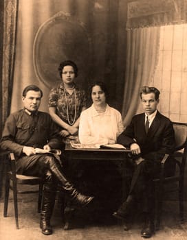 Vintage group portrait circa 1914,Northern Caucasus.