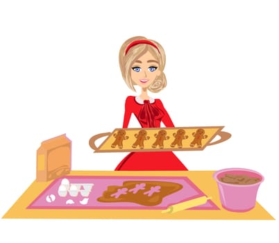 beautiful housewife bakes gingerbread christmas cookies