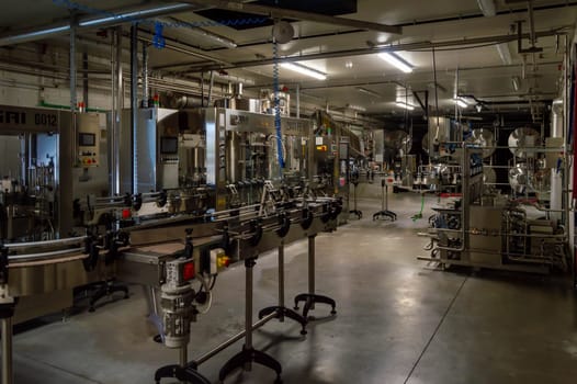 Beer bottling and packaging equipment in an Ardennes brewery in Belgium